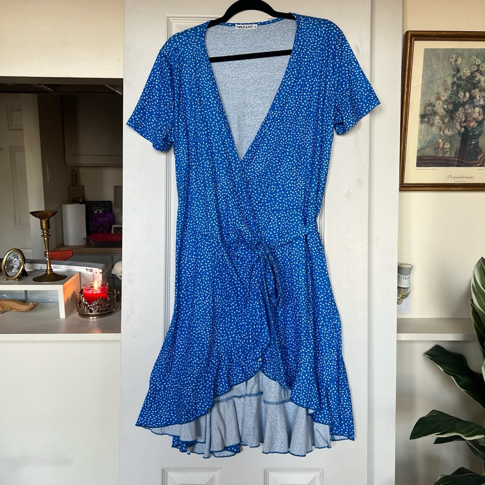 Blue Polka Dot Wrap Dress - Unbranded
